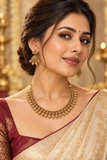 Antique Gold Tone Indian Necklace Set with Matching Earrings, Traditional South Asian Bridal Jewelry, Festive Wedding Gift