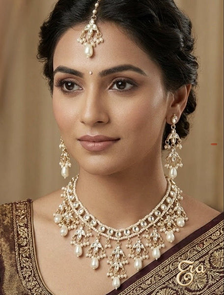 Kundan Choker Necklace/Pearl Indian Choker Necklace/Kundan Necklace /Matte Gold Necklace set/Indian jewelry /Haldi Mehandi jewelry/bridal