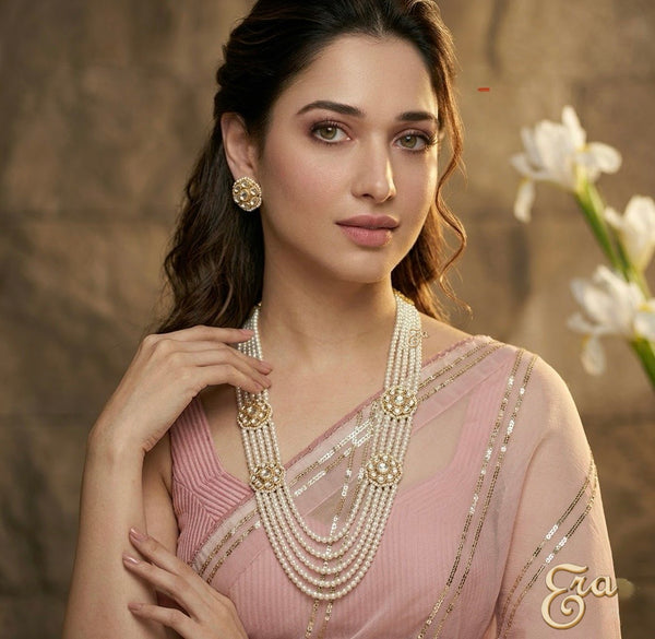 Fine Kundan jadau long Pearl necklace set/Pacchi Kundan Necklace/White Long Necklace/ Rani haar/ Indian Jewelry/ Indian Necklace/ Sabyasachi