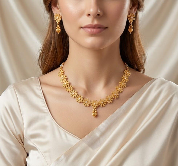 Antique Gold Necklace/Gold choker Necklace/ Floral necklace/indian choker necklace /Delicate Necklace/Indian Jewelry/Kids Necklace/Pakistani