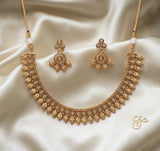 Antique Gold Tone Indian Necklace Set with Matching Earrings, Traditional South Asian Bridal Jewelry, Festive Wedding Gift