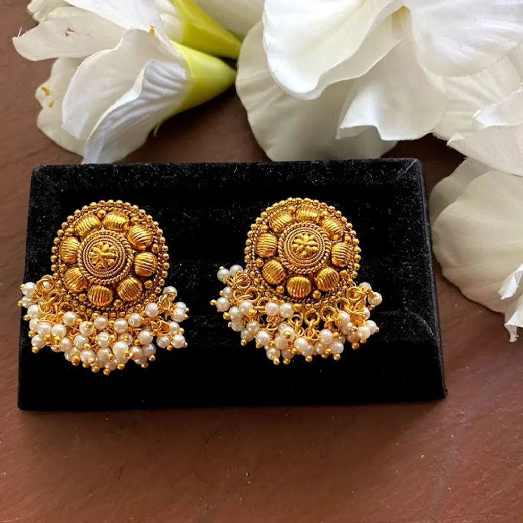 Shop Rubans Gold Plated Pink & Green Beads Hangings Jhumka Earrings Set.  Online at Rubans