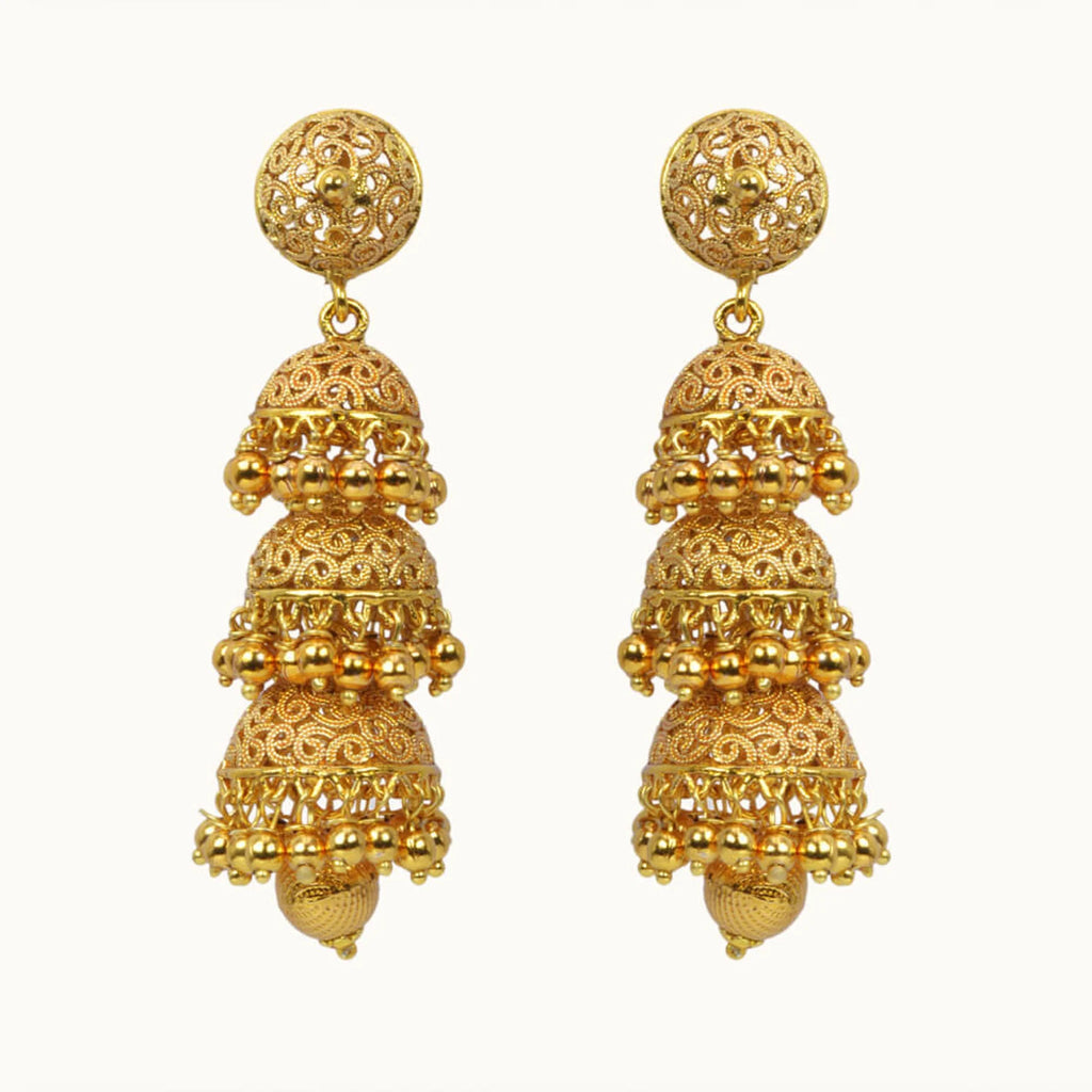 Jhumka Earrings / Gold Jhumkas/ Indian Earrings /Chandelier earrings/ South Indian earrings/Triple jhumkis