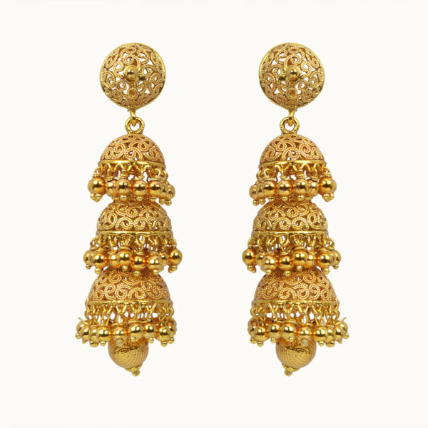 Red and Green Kemp Stone with Pearl Jhumkis Jhumka Traditional South India  Earrings