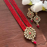 Long Red Polki Necklace