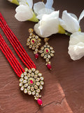 Long Red Polki Necklace