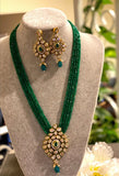 Long Emerald Green Polki Necklace