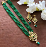 Long Emerald Green Polki Necklace