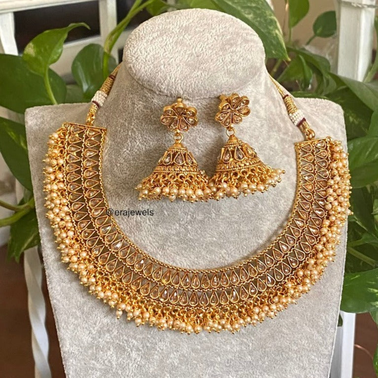 Indian Bridal Temple Jewelry Wedding Gold Plated Choker Necklace