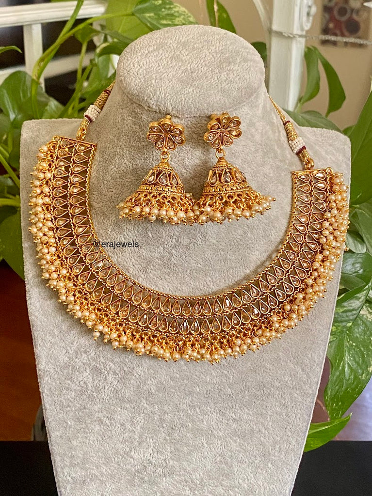 Guttapusalu Temple Necklace, Antique Gold Necklace, Indian Choker Necklace,  South Indian Jewelry, temple jewelry, Pearl Choker Necklace