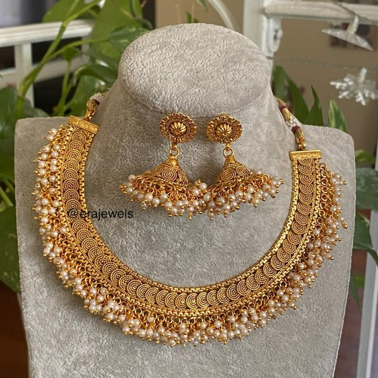 Guttapusalu Temple Necklace, Antique Gold Necklace, Indian Choker 