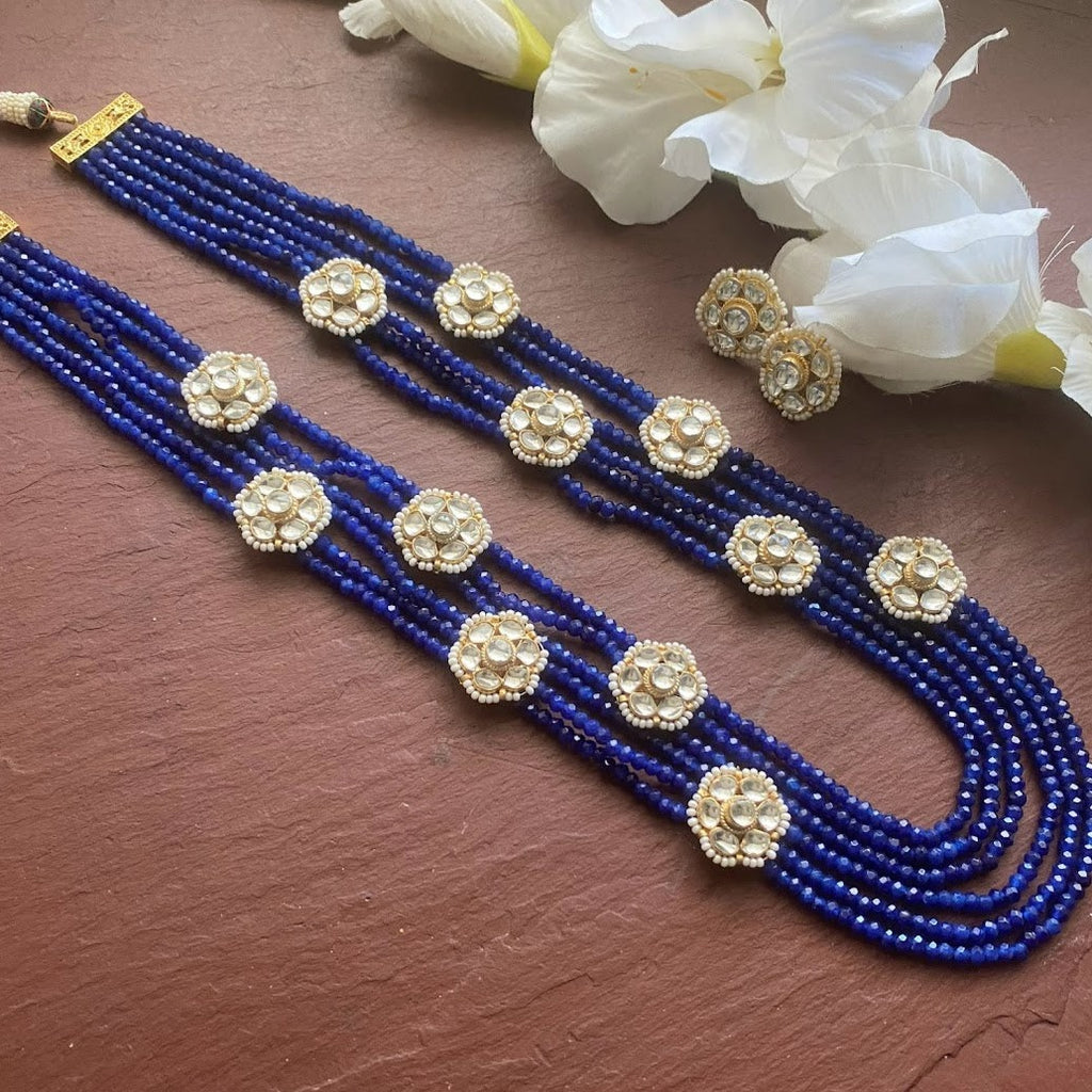 Fine Kundan jadau long Royal Blue necklace set/Pacchi Kundan Necklace /Long Necklace/ Rani haar/ Indian Jewelry/ Indian Necklace/ Sabyasachi