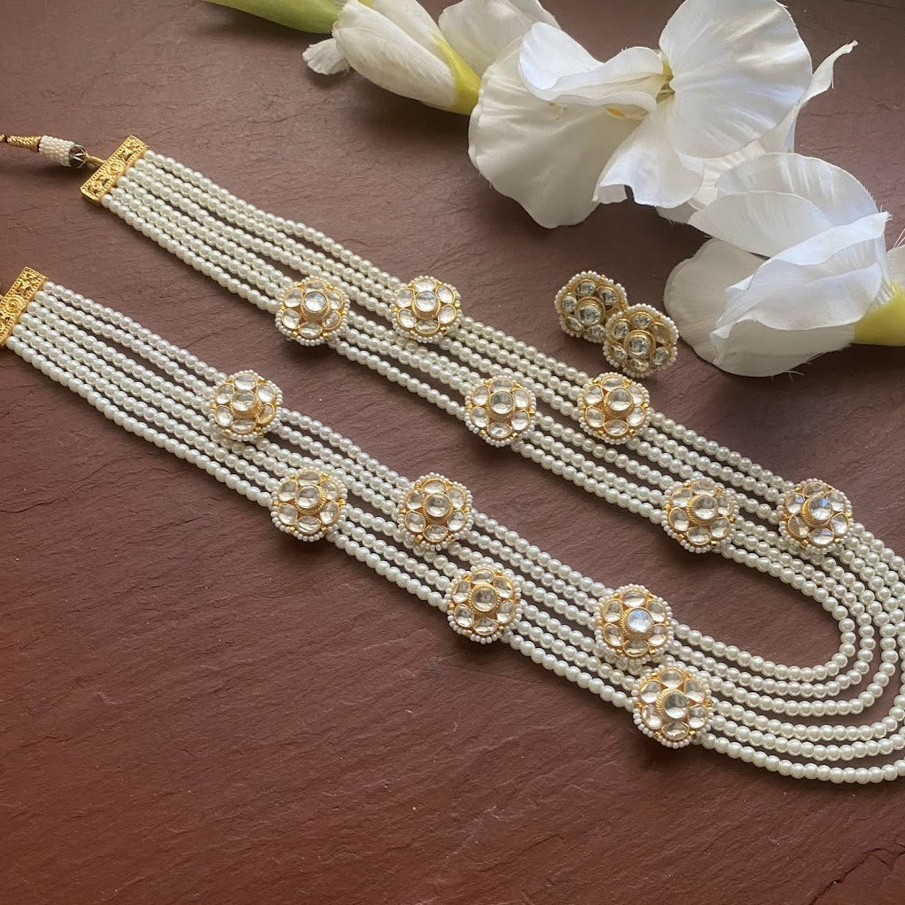 Fine Kundan jadau long Pearl necklace set/Pacchi Kundan Necklace/White Long Necklace/ Rani haar/ Indian Jewelry/ Indian Necklace/ Sabyasachi