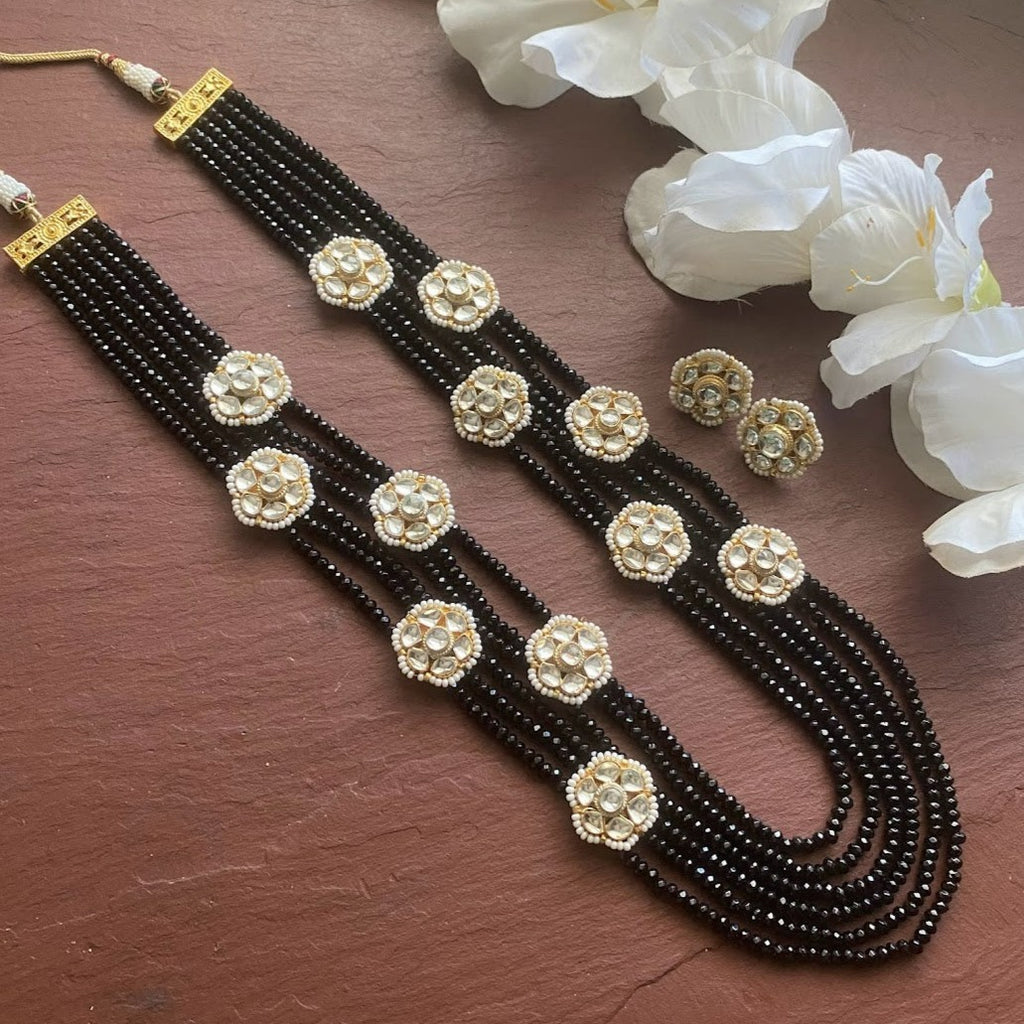 Fine Kundan jadau long Black necklace set/Pacchi Kundan Necklace /Onyx Long Necklace/ Rani haar/ Indian Jewelry/ Indian Necklace/ Sabyasachi