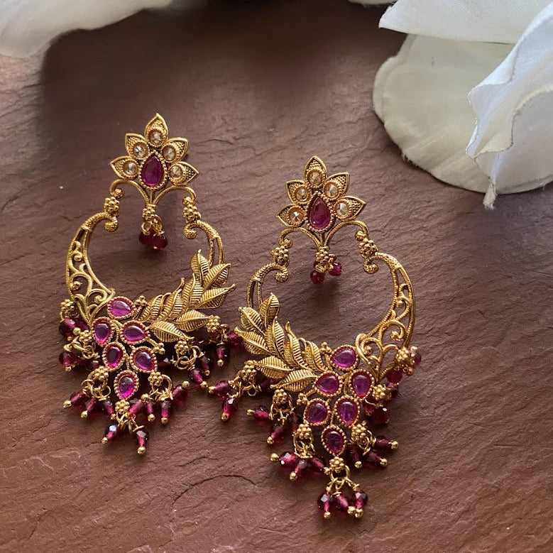 Buy Antique Temple Earring With Matte Gold Plating 209024 | Kanhai Jewels