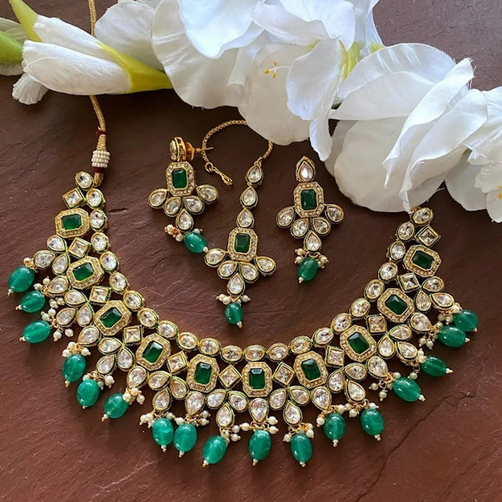 Kundan Polki Green Choker Set – Highness Collection Jewelry