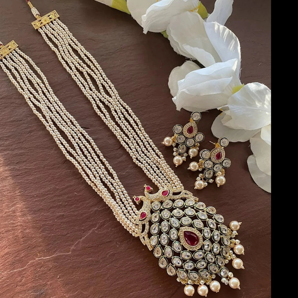Temple South Indian Long Haram Necklace With Earring Jewellery Set For  Wedding – jewelscollection.shop