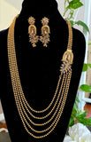 Long Indian Polki Peacock multilayered Necklace with One side pendant