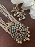 Long Kundan Pearl Peacock Necklace| Indian Long Necklace | Pakistani Jewelry | Pearl Kundan Mala | Pearl beads Necklace| Sabyasachi Necklace
