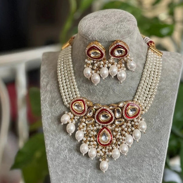 Kundan Necklace Jewelry Set Gold Pearl Long Necklace CZ 