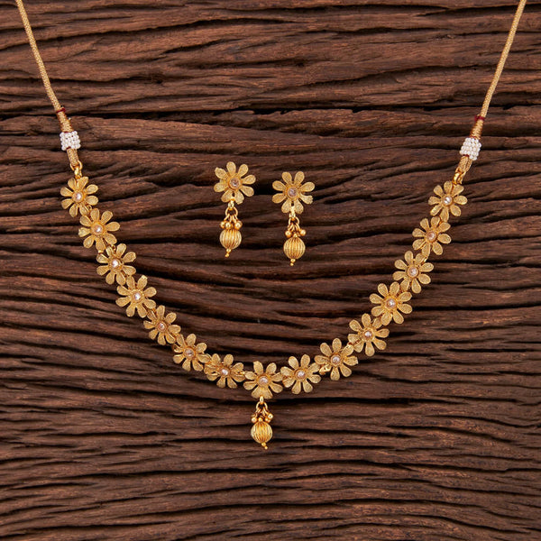 Oxidized Silver Color Antique Choker Necklace Set With Earrings