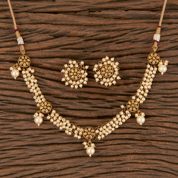 Matte Gold Pearl Choker Necklace / Temple necklace/ Indian Gold Necklace Set/ Indian Choker/ Indian jewelry/ Thushi/Guttapusalu Necklace