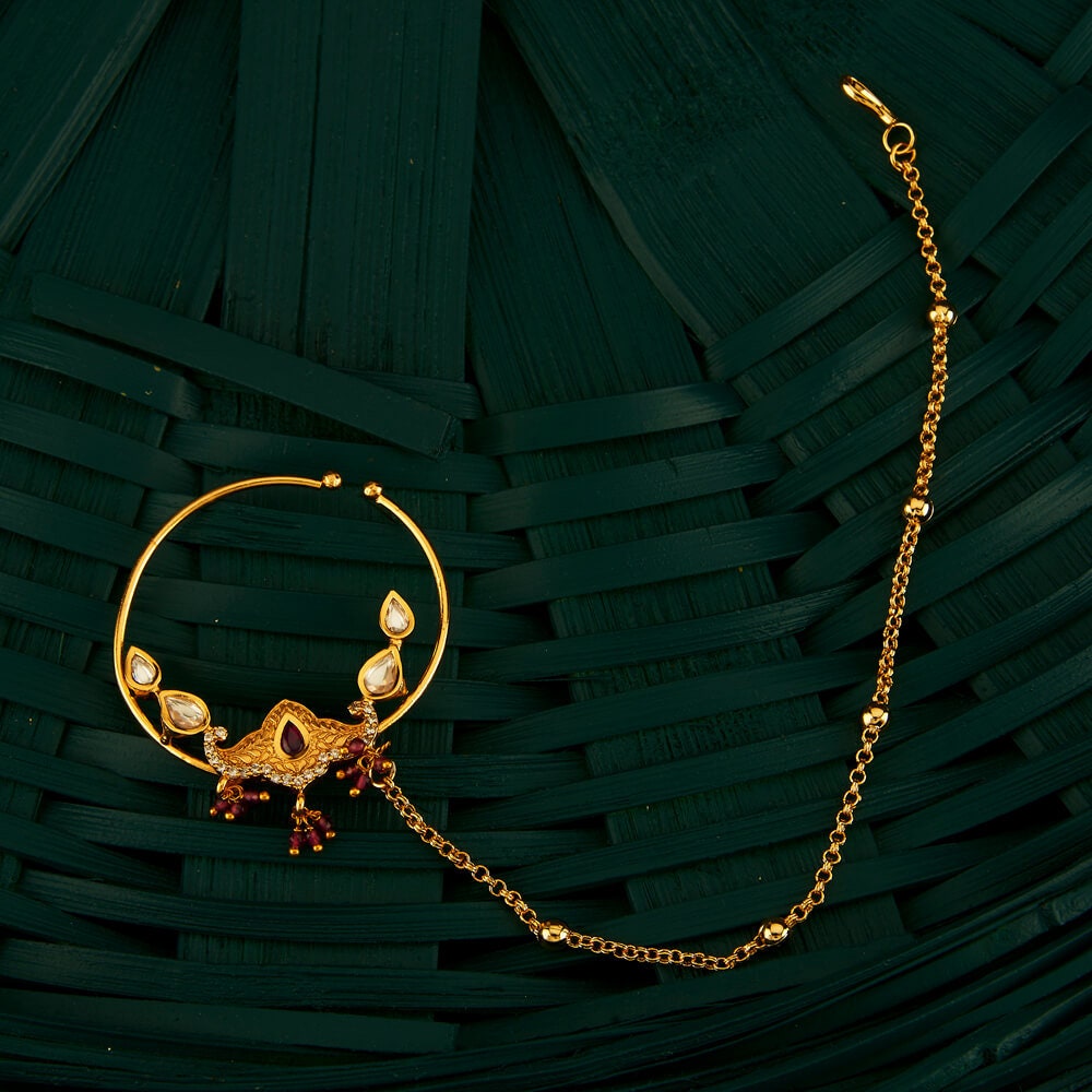 DIAMOND LOOK GOLD PLATED CZ BRIDAL NOSE RING – Sanvi Jewels